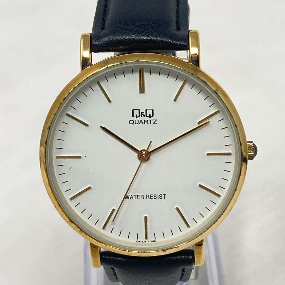 Q&Q Dress Watch Men 39mm Gold Tone Classic Black Band WR New Battery 9"